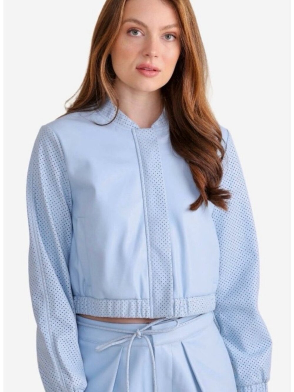 NWT S'Edge Apparel Faux Leather Light Blue Bomber Jacket Size XS $278 [jb]